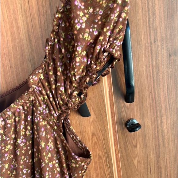 NWT Stitch Pine Floral Midi Dress Medium Brown Milkmaid Peasant Stretch Prairie - Picture 8 of 14